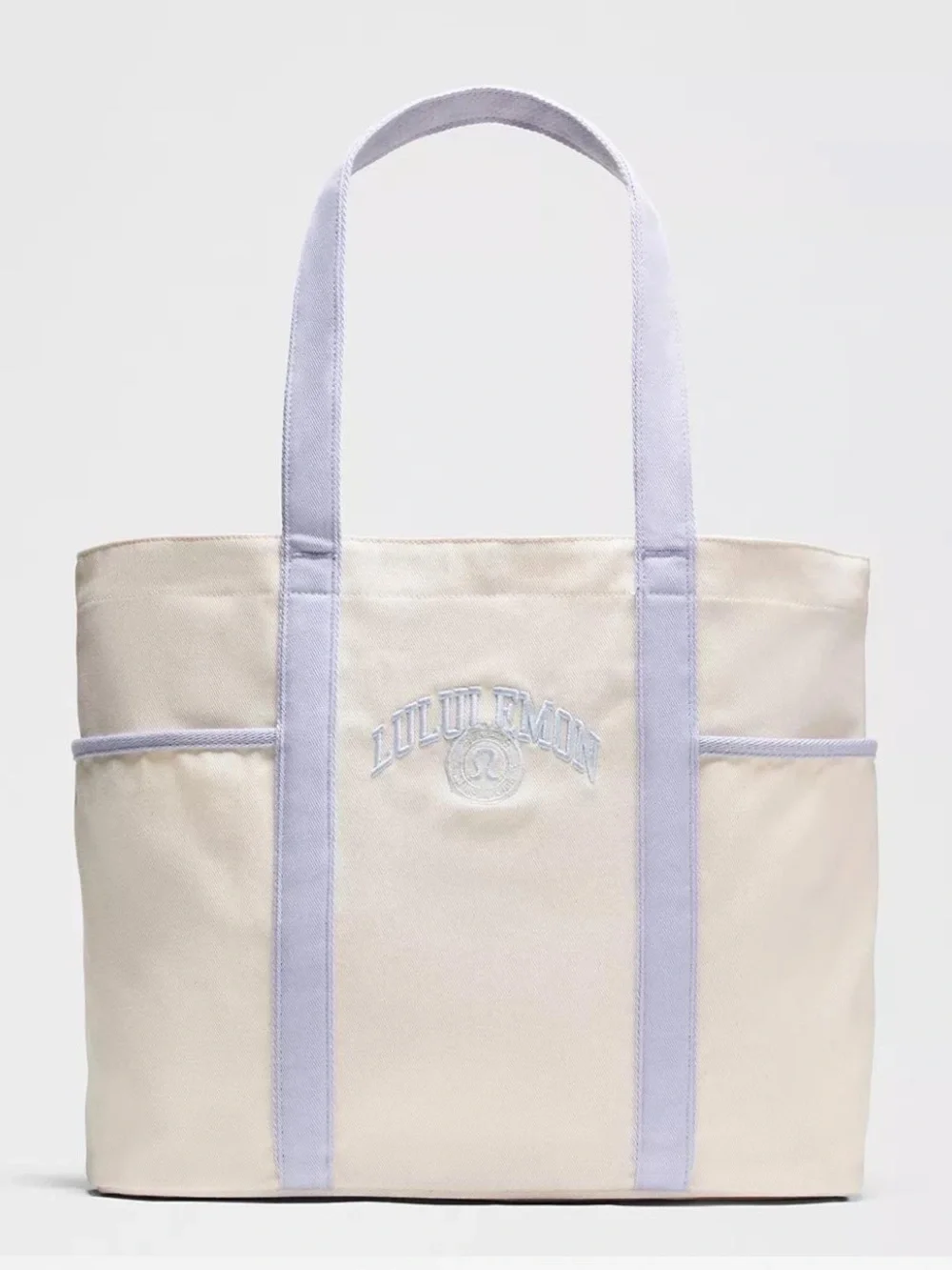 Lululemon Canvas Multi Pocket Tote Bag with Serene Blue Trim/Embroidered Logo